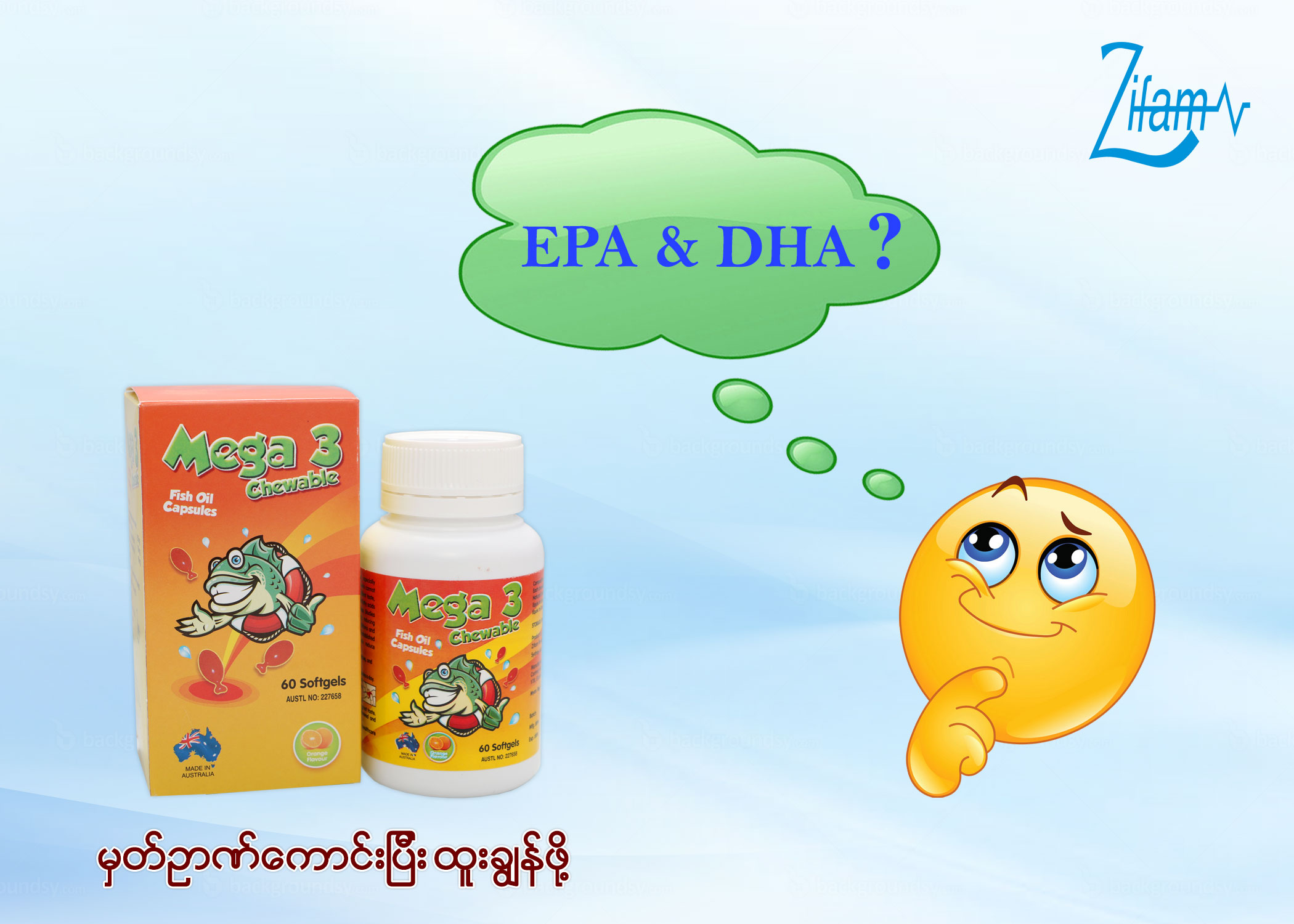 မွတ္ဥာဏ္ေကာင္းျပီးထူးခြန္ဖိုိ႔ Mega 3 Chewable